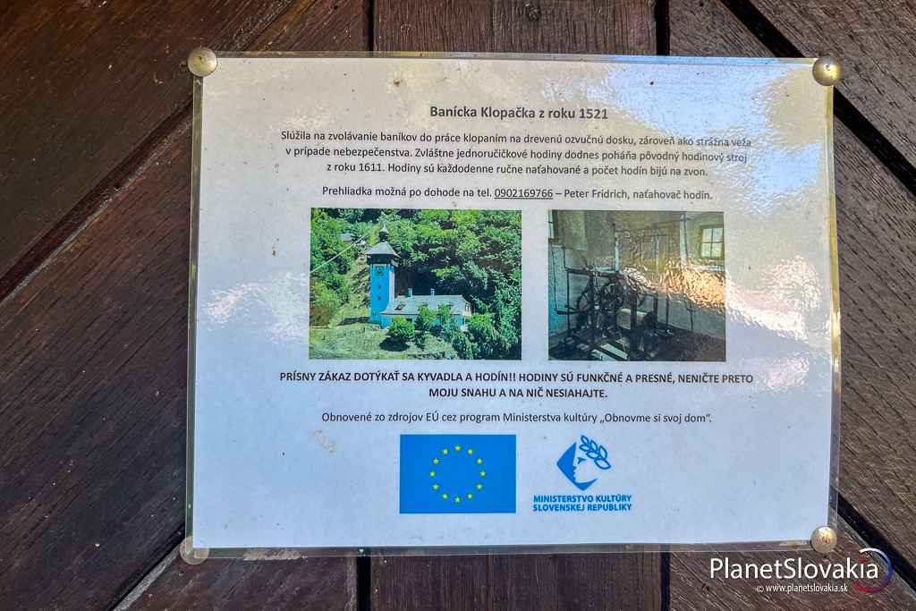 Kontaktné informácie na správcu klopačky v Banskej Hodruši. Prehliadku si určite doprajte.
