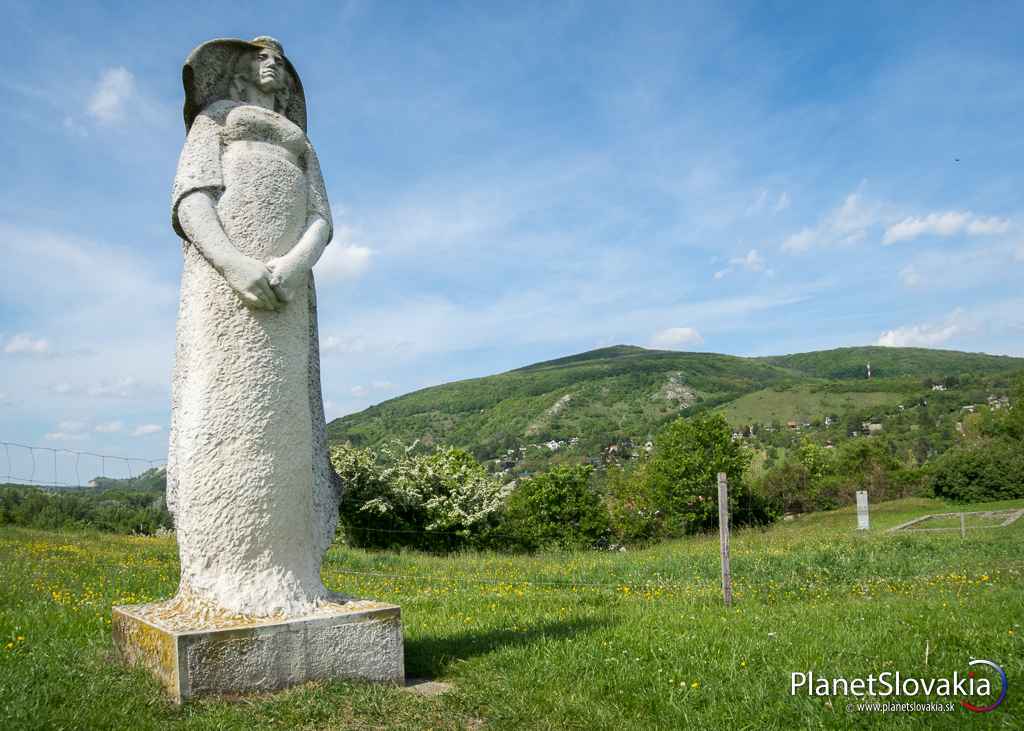 Socha ženy, na prvej križovatke za vstupom. Mimochodom počas výstupu na hrad je stále na čo pozerať. Napríklad na Devínsku Kobylu v pozadí.