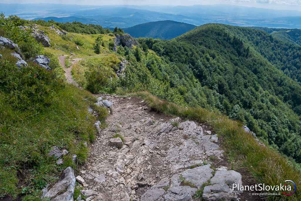 Južná strana Kľaku. Spätný pohľad na chodník, ktorým sa dostanete na vrchol. Pekne vidieť hlavný hrebeň pohoria.