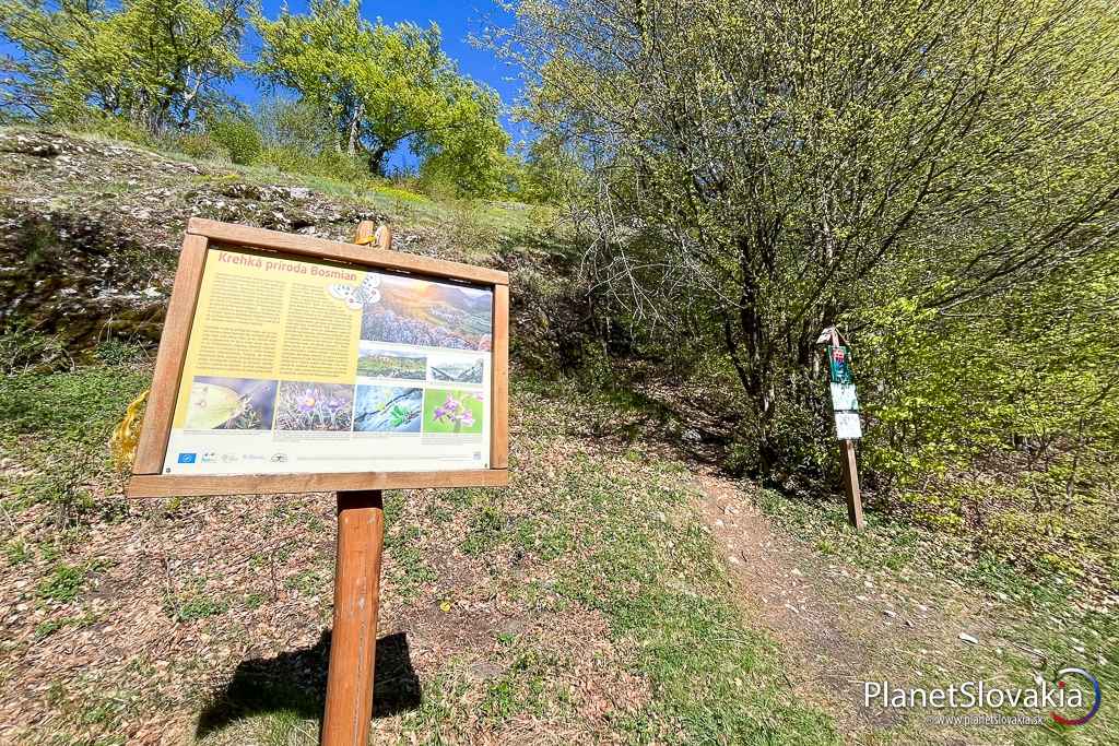 Infotabuľa na skale Bosmany informujúca o lokálnej prírode.