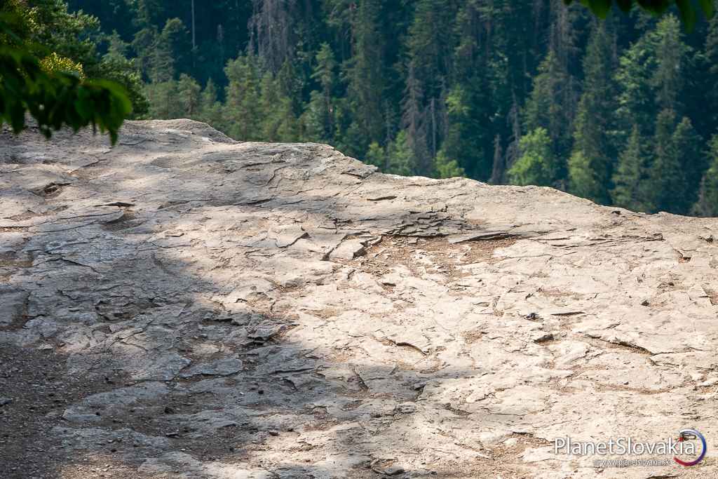 Skalná tabuľa Tomášovského výhľadu. Vrcholová plošina je pomerne rozsiahla, no často sa tu tlačia davy turistov.