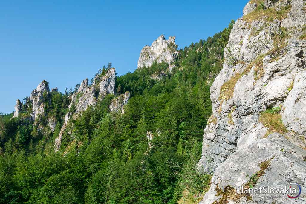 Vežovité skaly v okolí Zbojníckeho chodníka. Trasa je veľmi fotogenická. Stále je na čo pozerať.