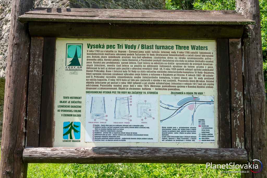 Infotabuľa na Troch Vodách. Dozviete sa z nej fakty z histórie a o funkcii pece.
